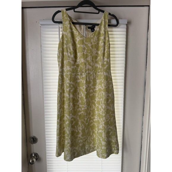 Ann Taylor Dress White Green Floral Sleeveless Silk V-Neckline Women SZ 4 Lined - Picture 2 of 12